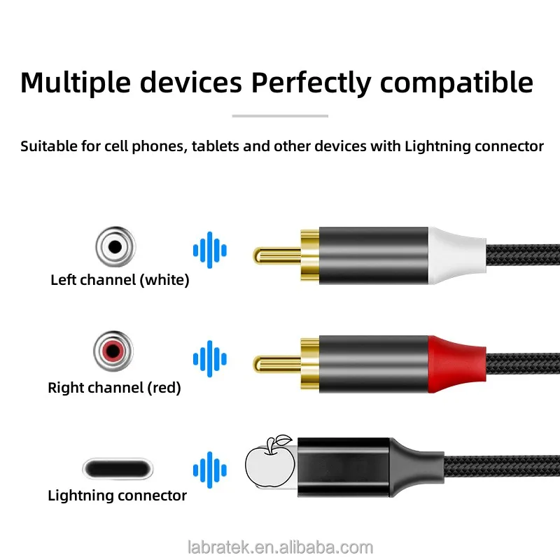 Lightning To Rca Cable For Iphone Ipad 2male Y Splitter Aux Audio