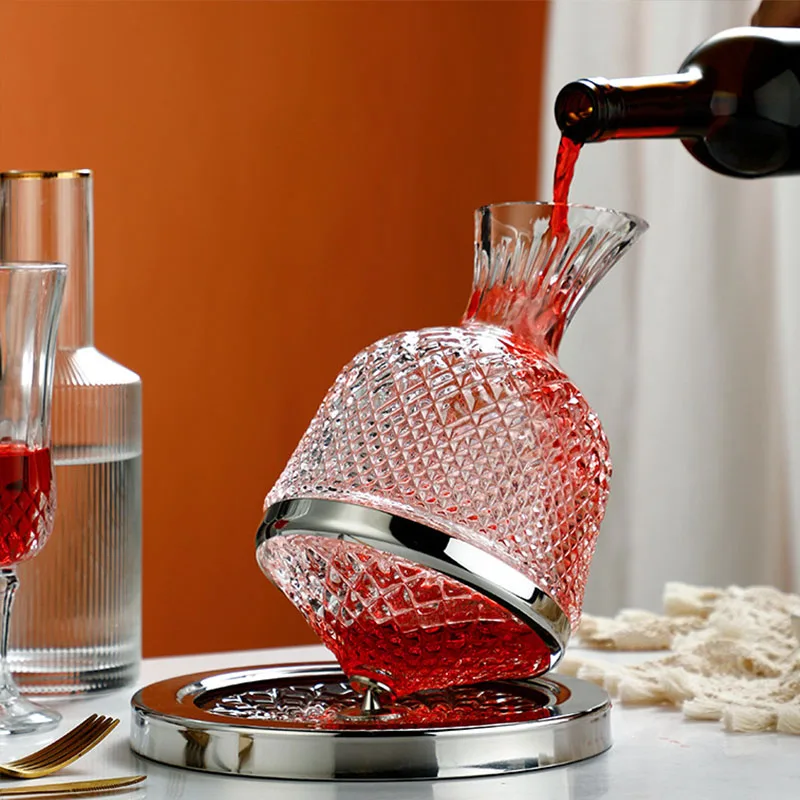Wholesale Unbreakable Glass Decanter Set Rotary Gyroscope Glass Wine
