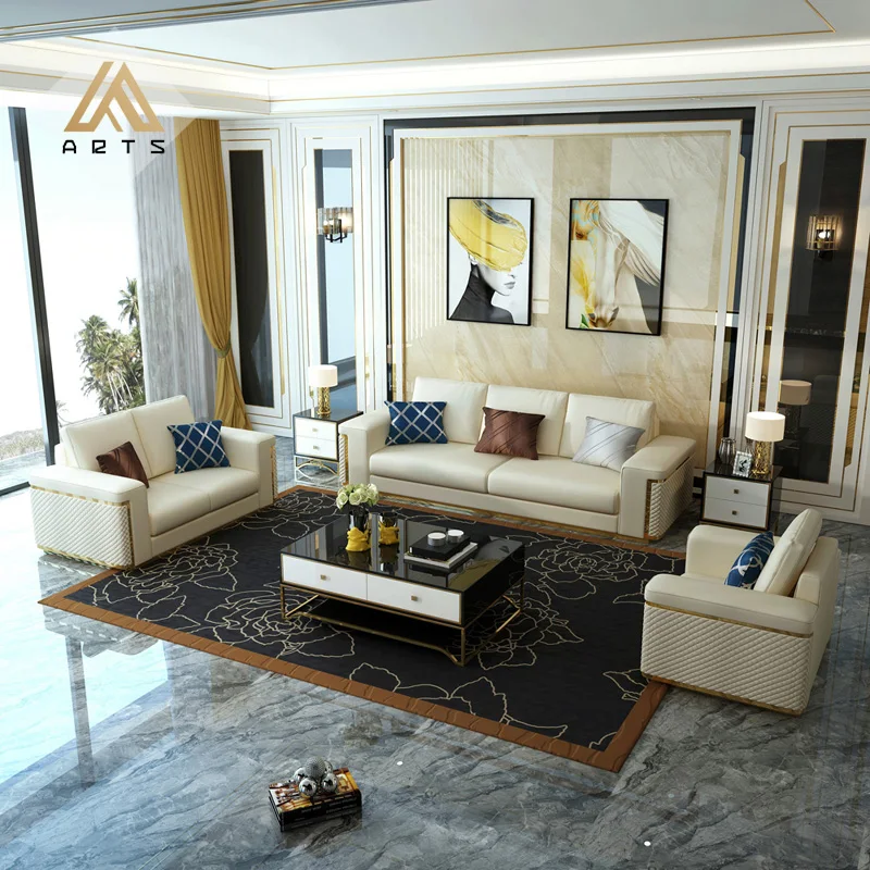 Home Furniture Luxury Design Microfiber Leather Upholstered Couches Ideal  for Hotel Villa Apartment Living Room Sofa Set - Main Image