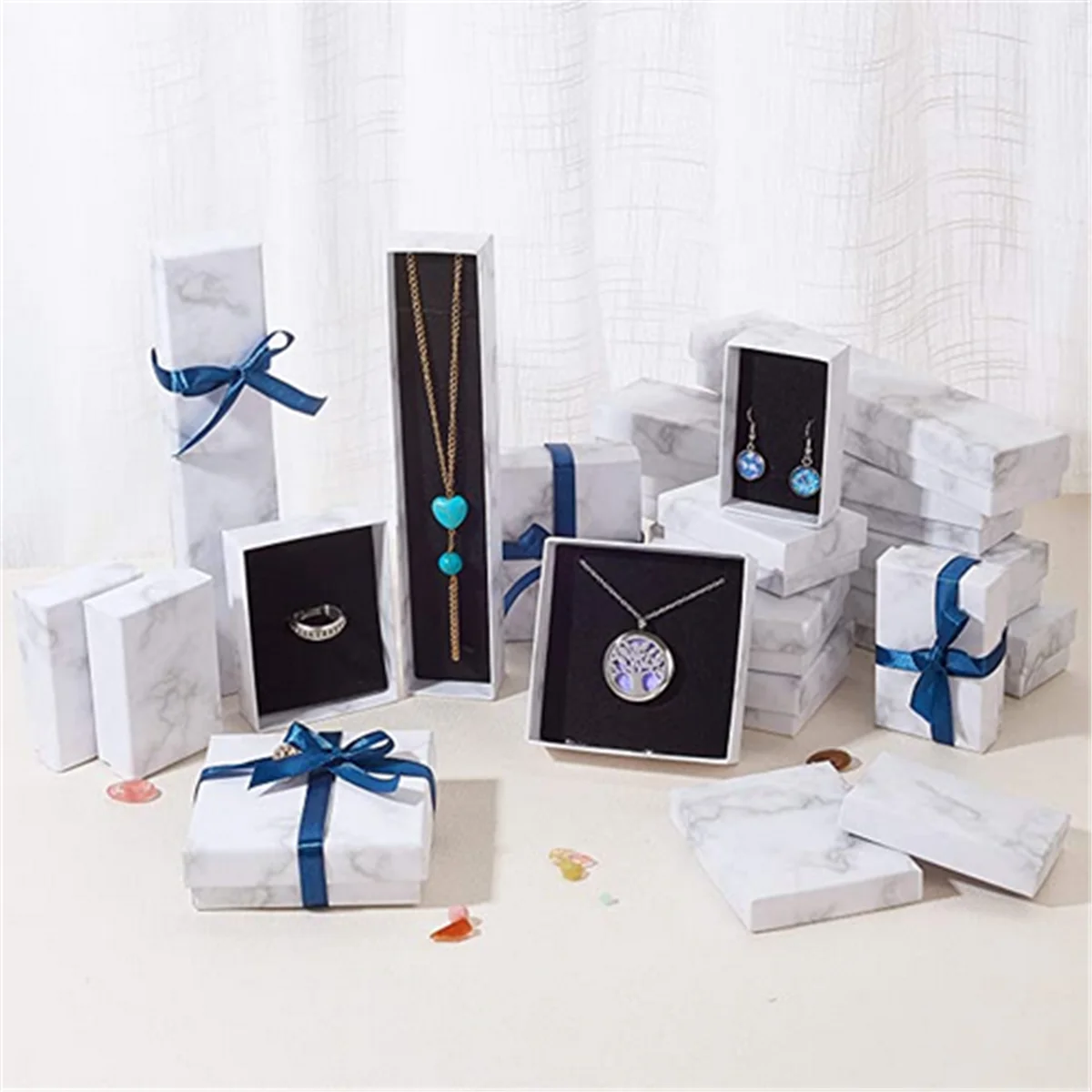 Customized Marble Design square Shape Luxury Cardboard Packaging Box Jewelry Custom logo for Christmas