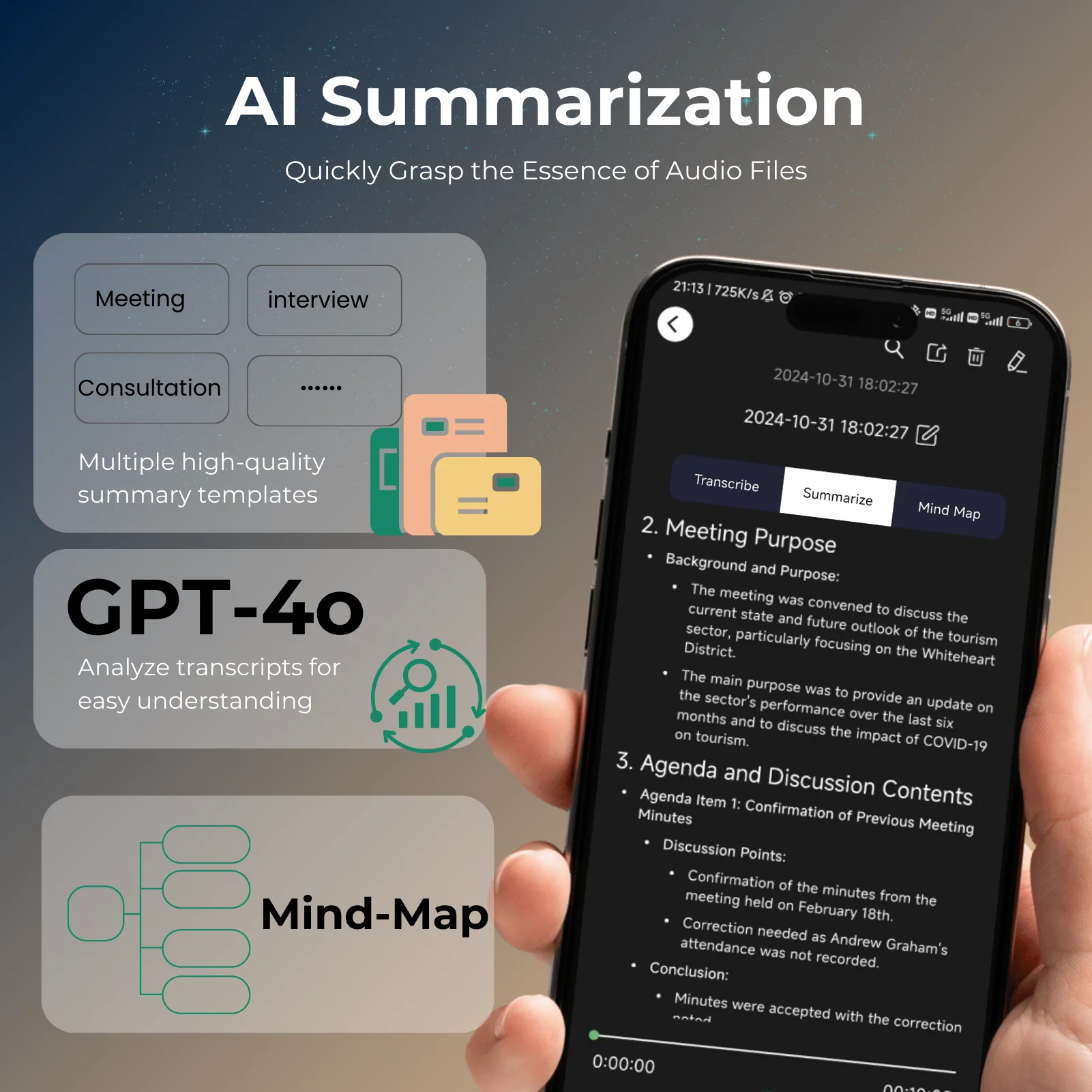 64GB Smart AI Voice Recorder - Efficient Transcription