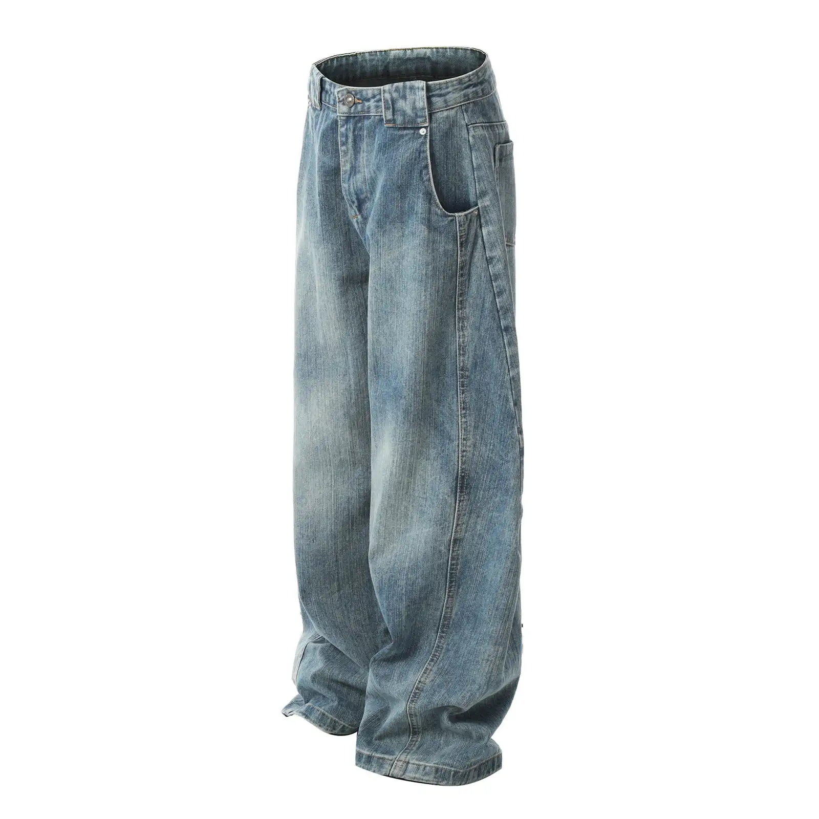 Washed Wide Leg Denim Jeans - Custom Stacked Style Pants