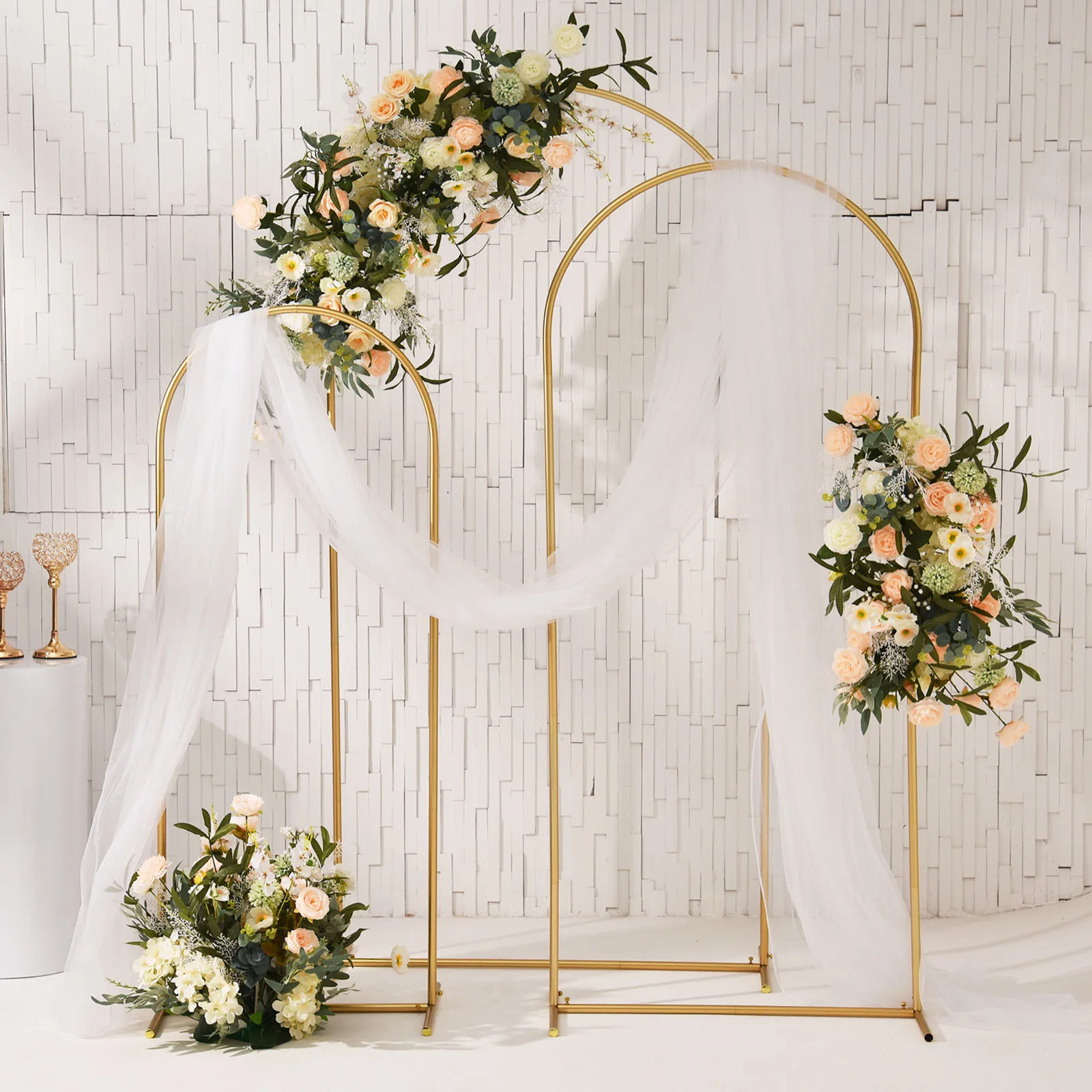 Set Of 3 Metal Wedding Arch Backdrop Stand Gold Arbor Stand For ...