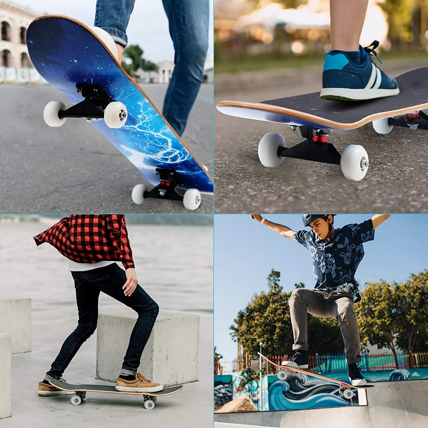 Skateboard, Funxim Skateboard Complet avec Double Kick Planche en Bois  d'érable 7 Couches Standard 78 x 21 cm avec des Roulements à Billes ABEC-9  pour Adolescents, Adultes, Débutants : : Sports et Loisirs