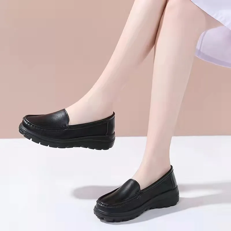 comfy flat black work shoes