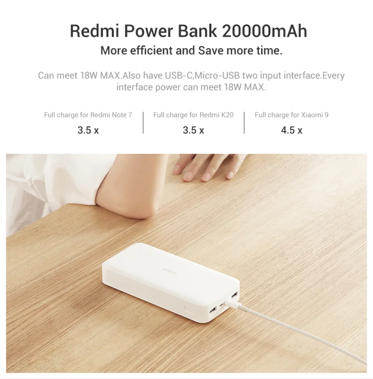 Vente en gros Redmi 18W charge rapide 20000 mah powerbank original xiaomi 20000 mah powerbank pour téléphone