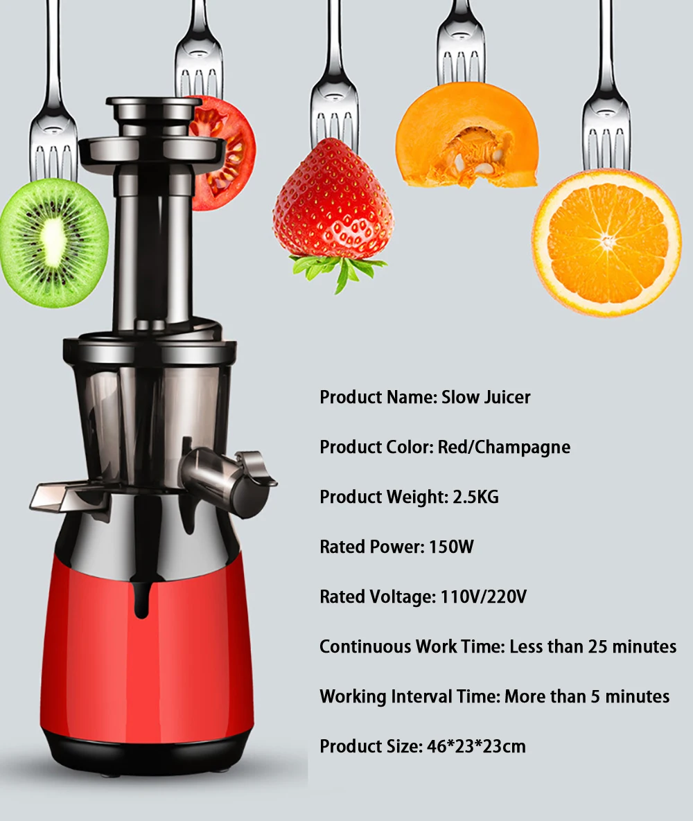 Manual Oran Citrus Mango Fruit Vetable Juice Extractor Machine Electric Slow Press Commercial Juicer Household RV Use Easy Clean