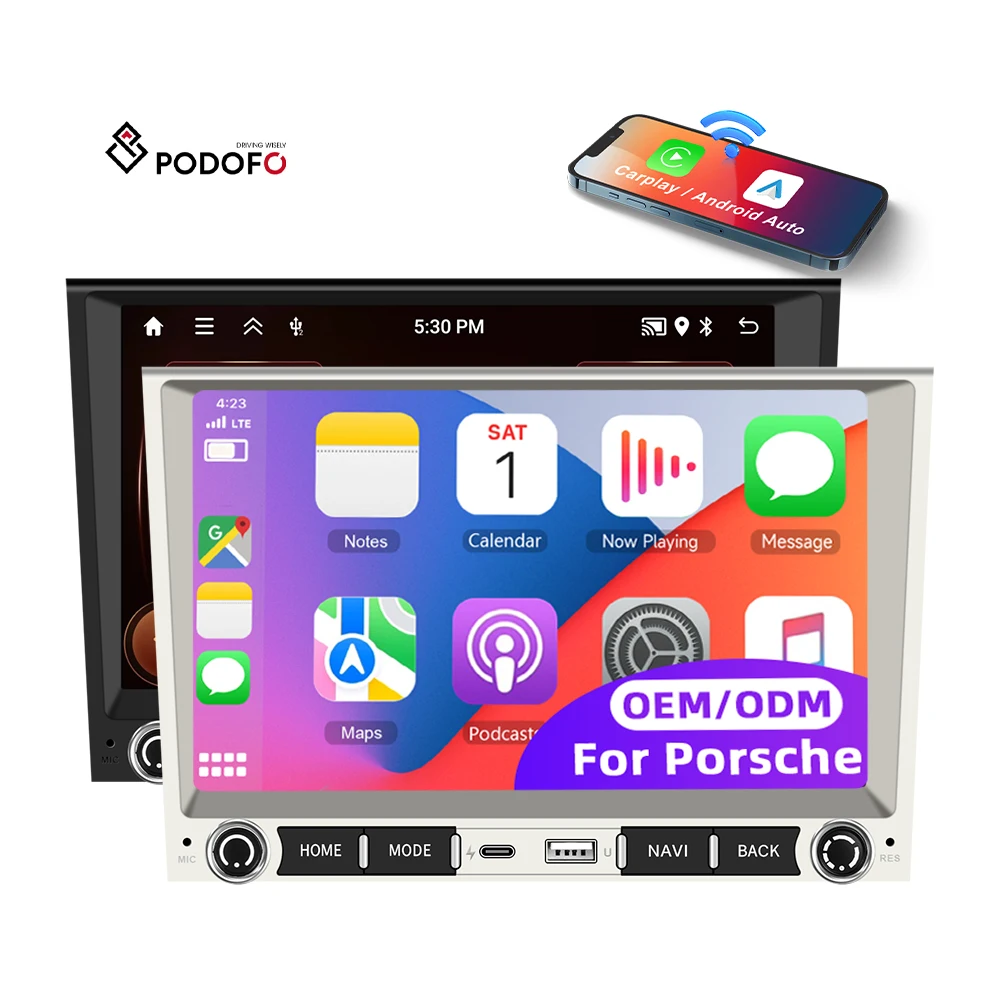 Podofo 8'' Android Car Stereo 2+64G Wireless Carplay/Android Auto GPS/WiFi/BT/FM/RDS for Porsche Cayenne/911/Boxster/ 2005-2012 A4057CP