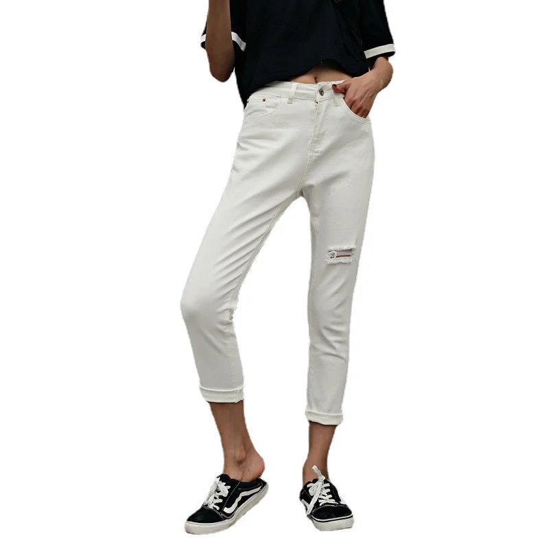 Pantalones Vaqueros Holgados De Cintura Alta Para Mujer,Pantalón Elástico  Blanco De Nueve Puntos,Tiro De Calle Ins,Estilo Europeo Y Americano,Verano  - Buy Plus Tamaño Pantalones Vaqueros De Las Mujeres,Las Mujeres Jeans De  Moda,Pantalones