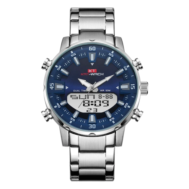 KAT-WACH Mens Watches Fashion Digital Calendar Electronic Watch For Men Military Steel Strap Waterproof Wristwatch