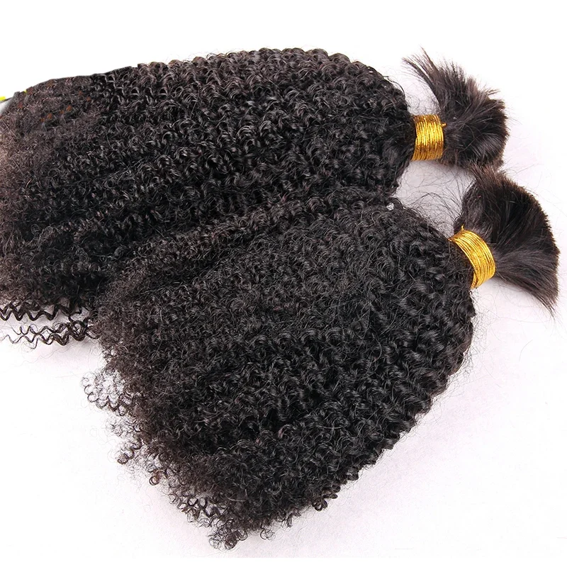 Mongolian Afro Kinky Curly Hair Bundles Braiding Bulk No Weft Long Human Remy Extensions_voghion.com