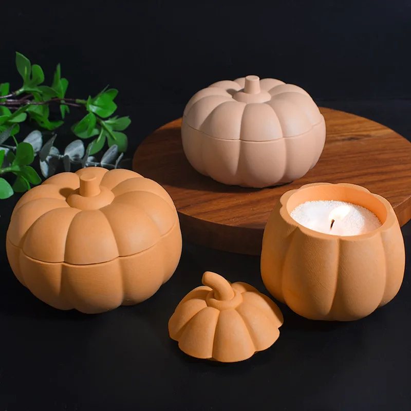 Halloween Pumpkin Silicone Mold Gypsum Ornament for Candle Cup & Storage Box Plant Shape Halloween Jar Mold supplier