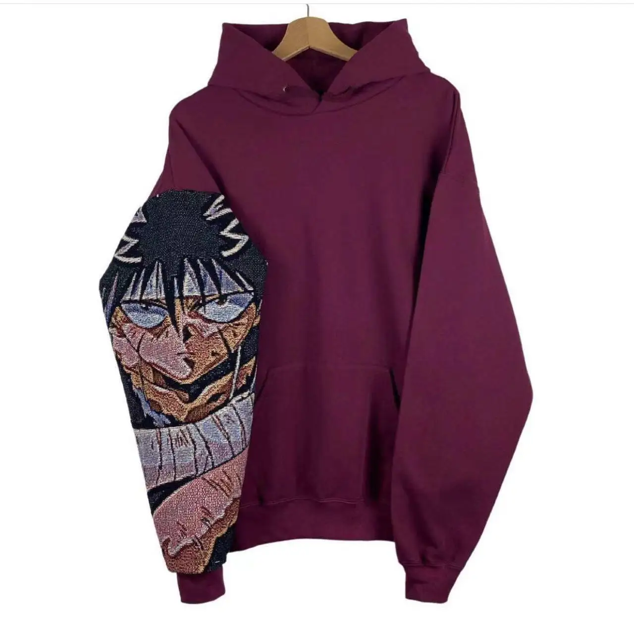 Custom Streetwear Hoodies Unisex Oversized 100% Cotton Fleece Pullover Kangaroo Pocket Woven Tapestry Cartoon Hoodie for Men gallery 10