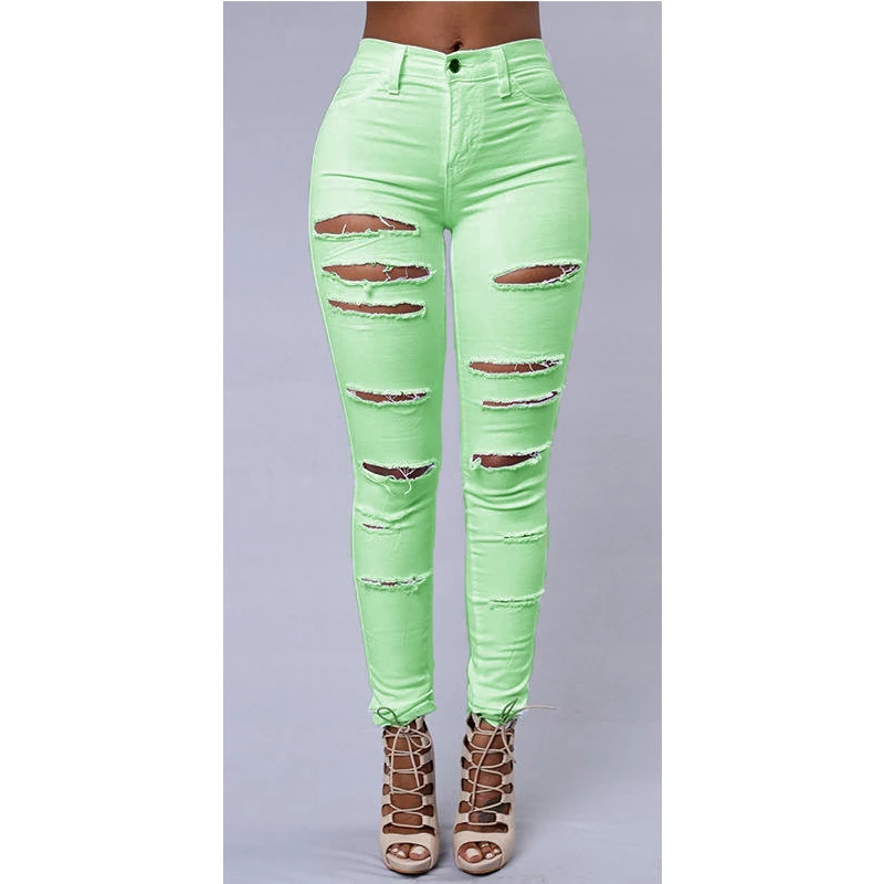 Personality Womens Jeans Comfortable Stretch Pants Female Elastic Ripped Trousers Skinny Pencil Pants Streetwear Jeans details