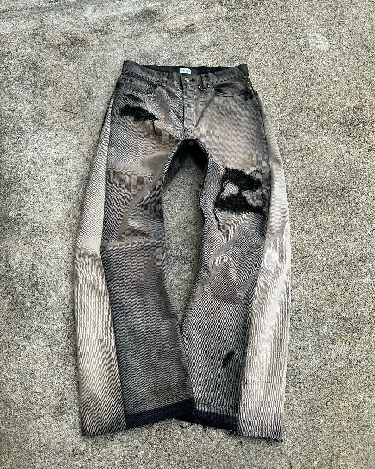 Salati Custom Trousers Manufacturer Designer Wax Patchwork Distressed Wash Vintage Wide Leg Ripped Denim Pants Flared Jeans Men gallery 7