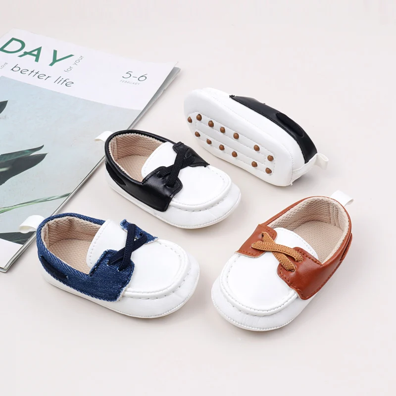 Wholesale Anti-Slip Soft PU Leather Baby Dress Shoes with Flat Outsole Breathable Slip-On Loafers for Boys Spring Autumn BBW3230