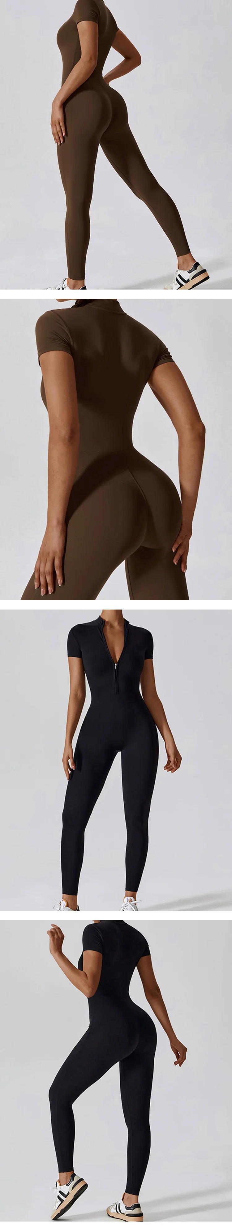 Wholesale Customize Short Sleeve Workout Jumpsuit Women Zip Up Leggings ...