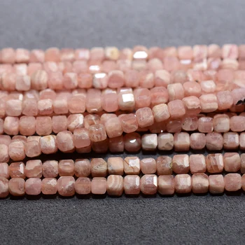 Natural Rhodochrosite Faceted Cube Beads 3mm-3.2mm