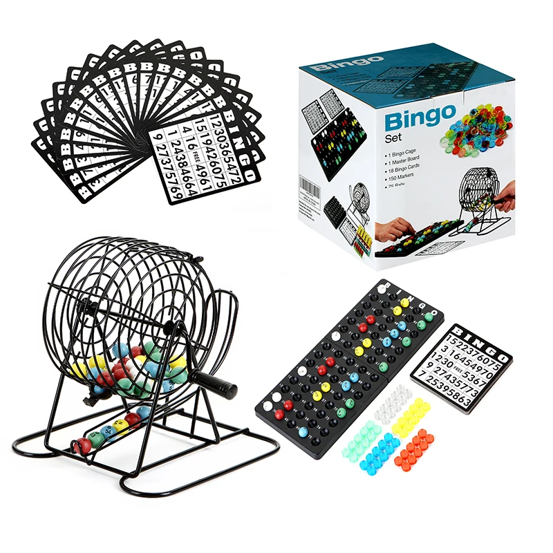 Набор для игры в бинго металлическая клетка набор из 75 шариков вращающийся 6 карт игрушки детей семейные карточные