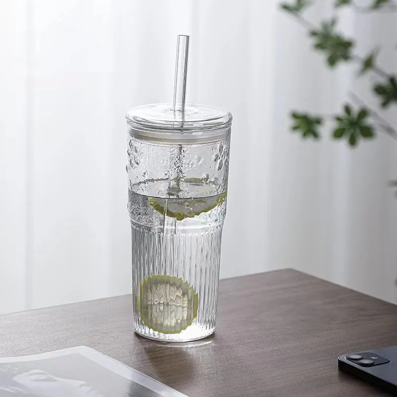 Solhui Creative glass tumbler with lid and straw large volume tall