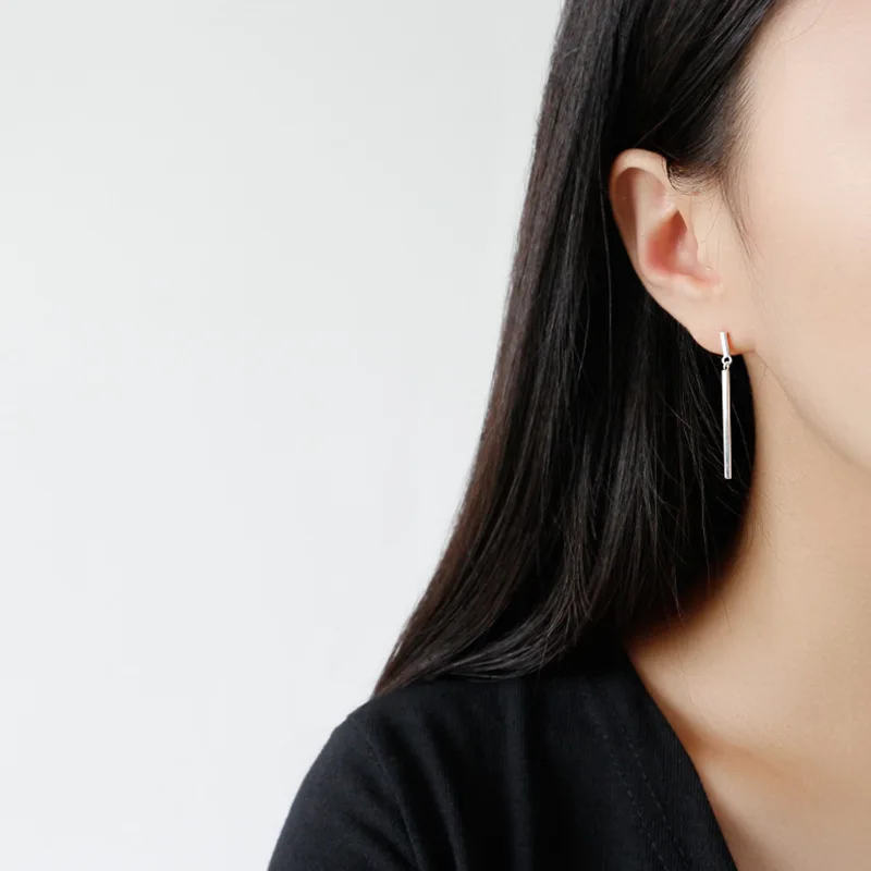 High Quality Simple Design 925 Sterling Silver Vertical Bar Earrings Long Geometric Bar Drop Earring for Girls