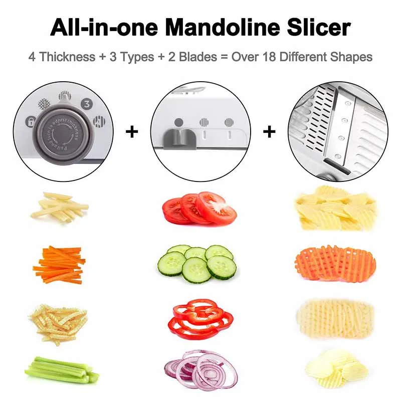 18 Types Manual Vegetable Cutter Potato Slicer Chopper Dicer Adjustable Mandoline Slicer Professional Safe Vegetable Slicer