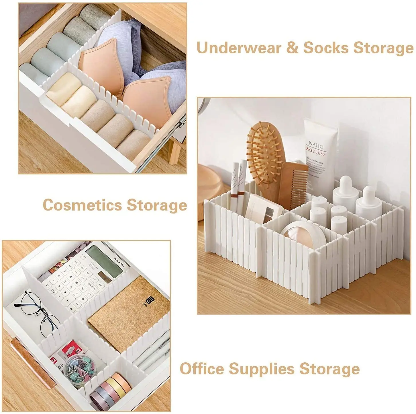 4 Pcs PACK Adjustable Organizer Drawer Divider Drawer Separator  Underwear Socks Household Combination Plastic Drawer Dividers