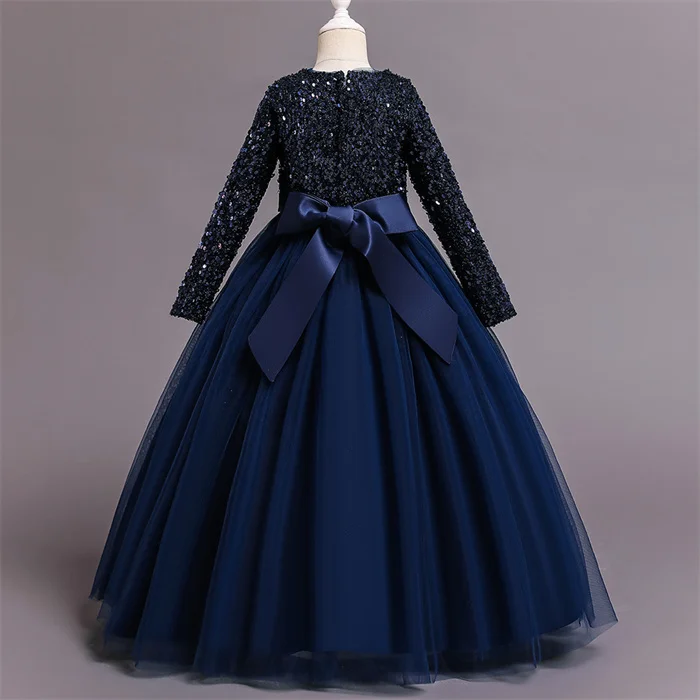 New Sequin Princess Dress Kid Red Wedding Gown For Dresses For Girls Of 10 Year Old Long Sleeve One Piece Girls Party Dresses Buy Elegant Long Sleeve Sequins Belt Bandage Multicolor