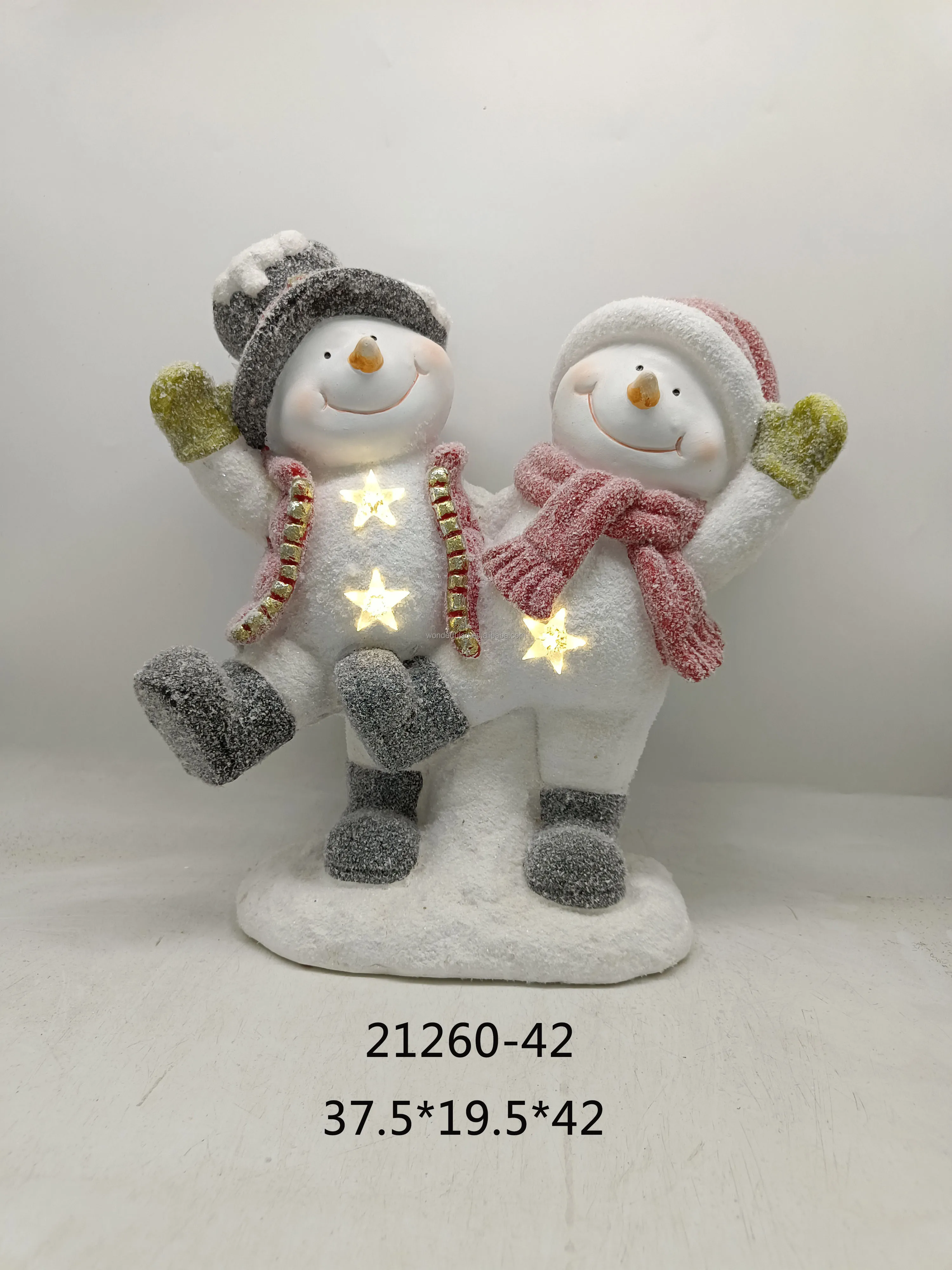 Cute Snowman with Solar Light Led Christmas Magnesia Statue Winter Gifts for Home Decor Garden Decoration
