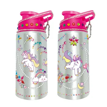 DIY Kids Decorative Water Bottle with Zoo, Mermaid Stickers, Cute Dinosaur Diamond Painting Cup Toy