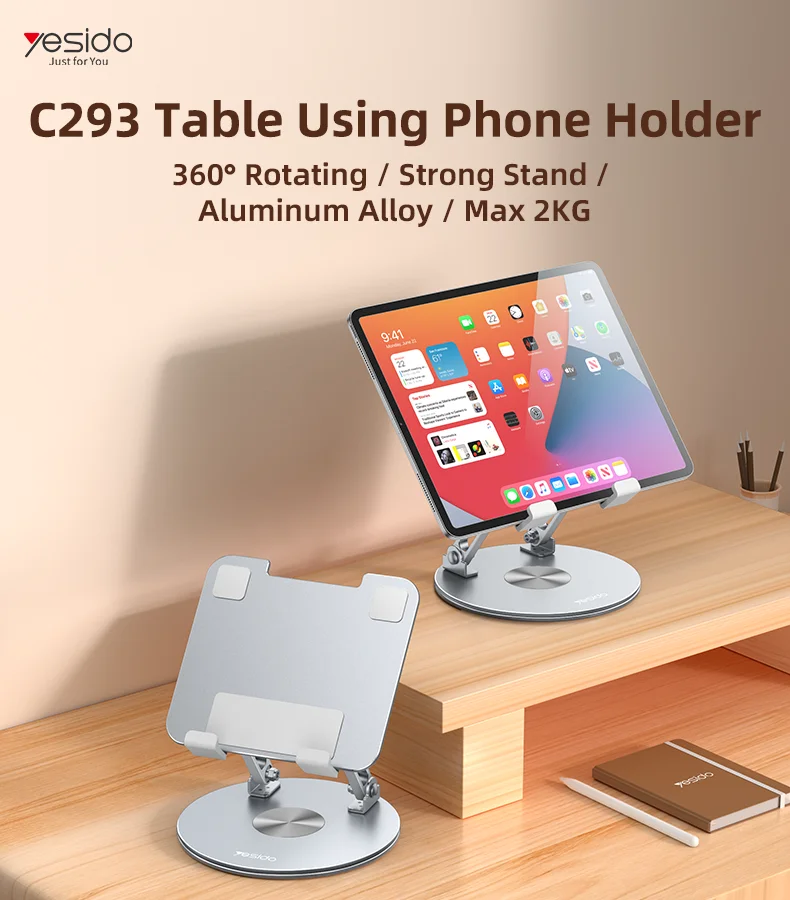 Yesido 360 Rotating Good Heat Releasing Folding Design Aluminum Alloy Table Using Phone Holder