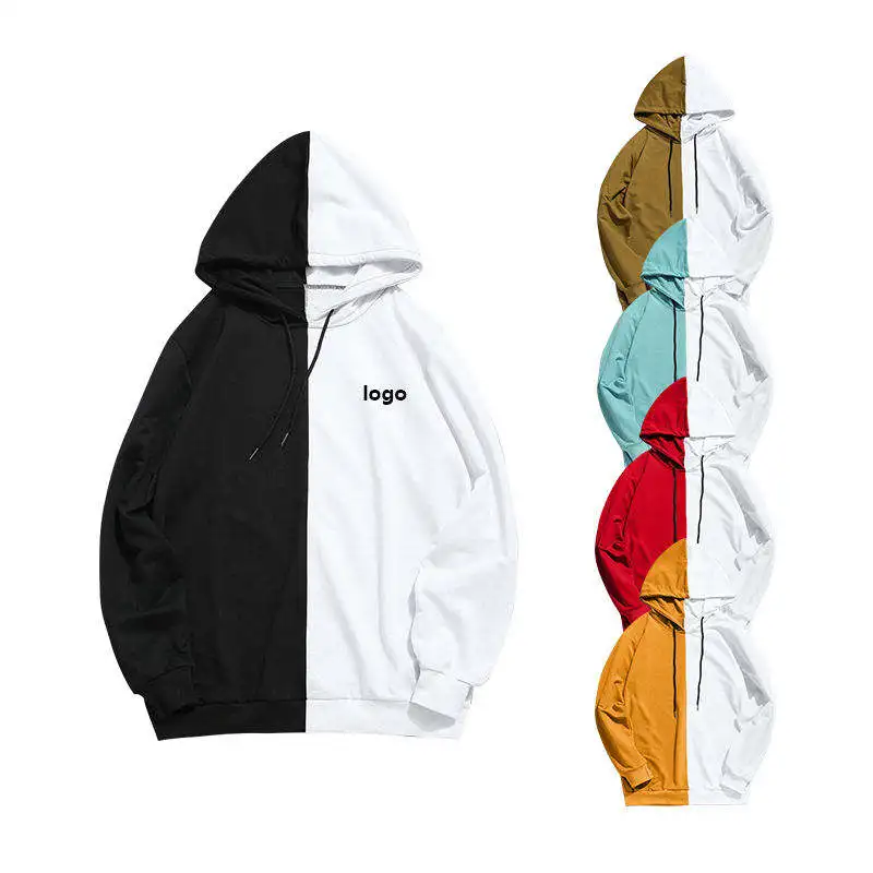 Pullover Oem Customized Two-color Design Colorblock Hoody Half and Half Colored Split Multi Color Block 2 Two Tone Hoodie