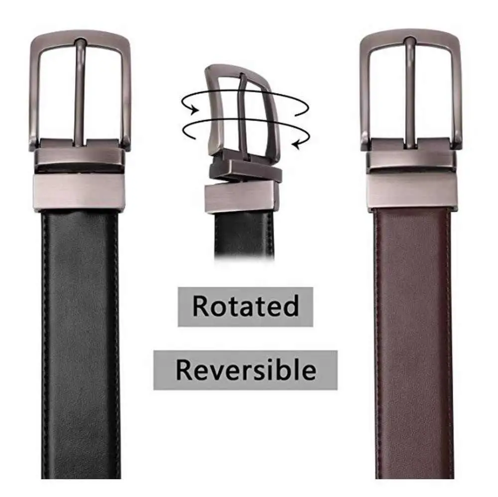 Manufacturer Wholesale Fashion Genuine Leather Reversible Buckle Belt Black Brown Rotate Buckle Double Sided Gents Belts Men