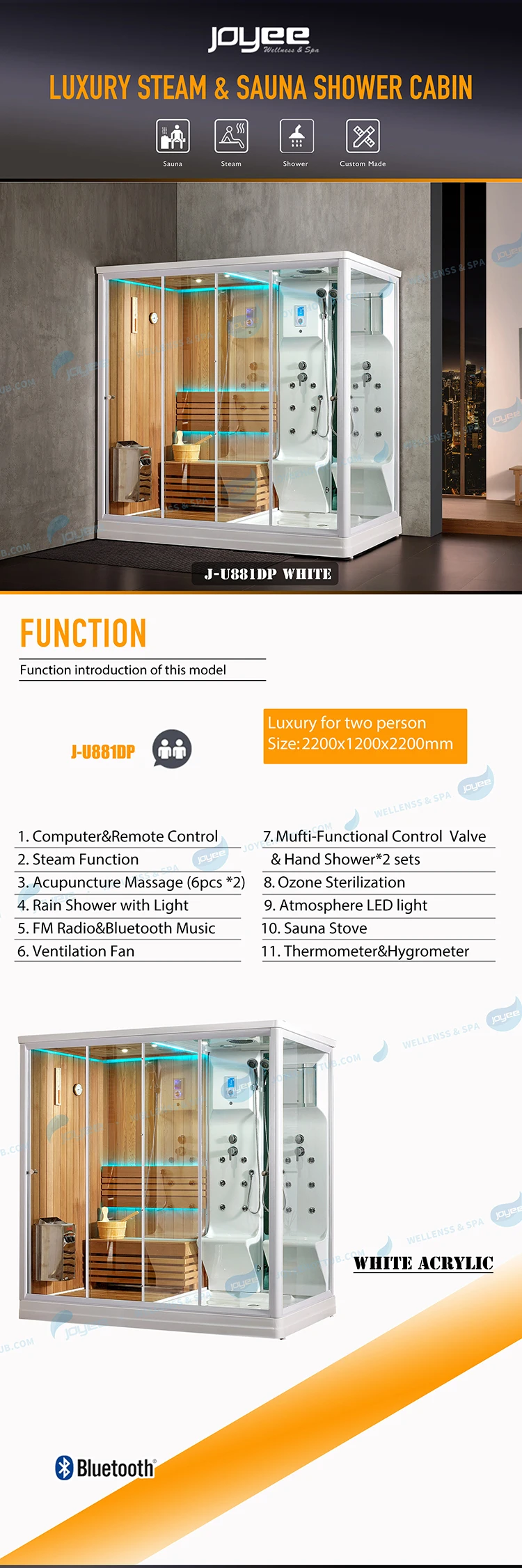 Joyee Traditional Sauna Room With Wet Steam Functions Steam Shower