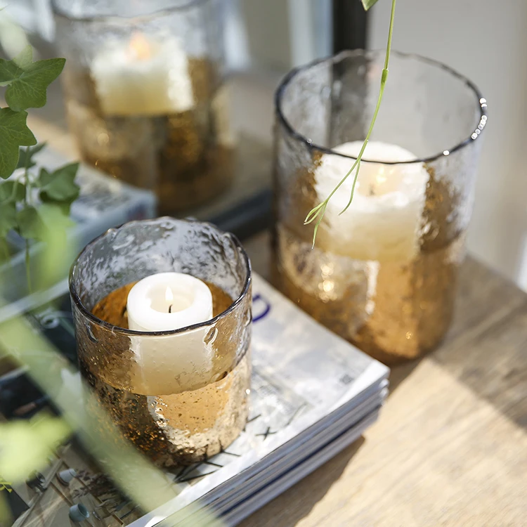 Luxury Speckled Gold Mercury Glass Hurricane Votive Candle Holder For ...