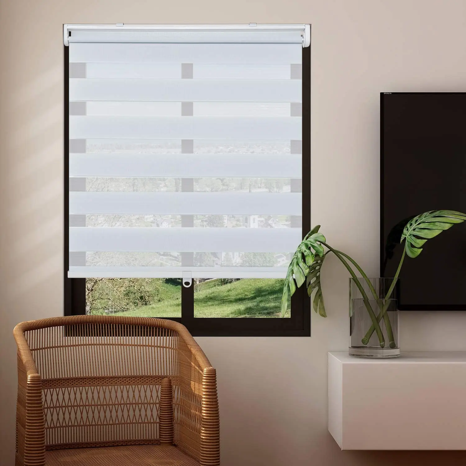 Customized Day And Night Roller Blind Zebra Blind Freestop Light Filtering Cordless Dual Layer