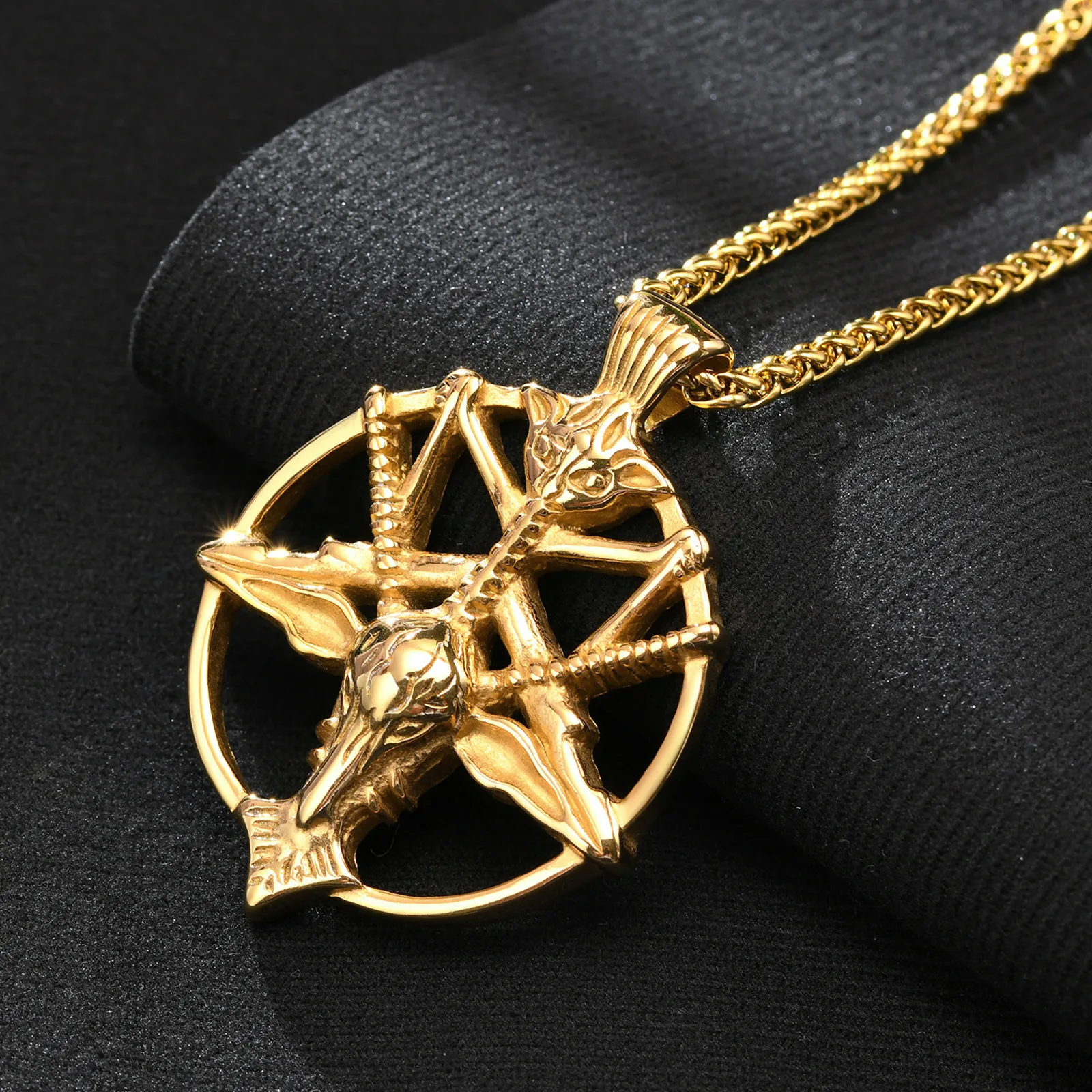 Collier Pendentif Pentagramme Inversé Baphomet - Cordon Réglable 85cm - Plaqué Argent - Neuf