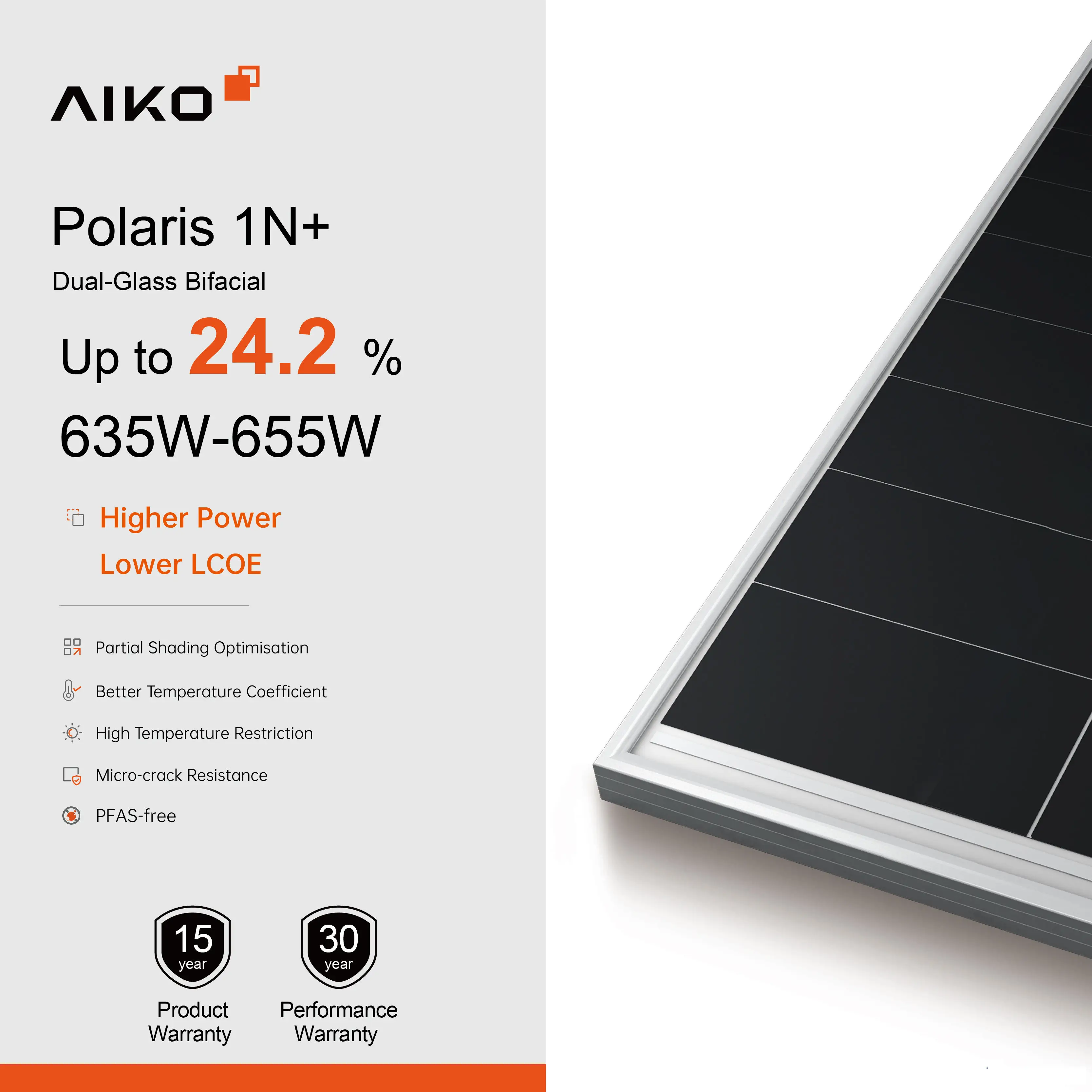 Painel Solar Aiko 600W-615W Bifacial N-Type com Garantia de 30 Anos