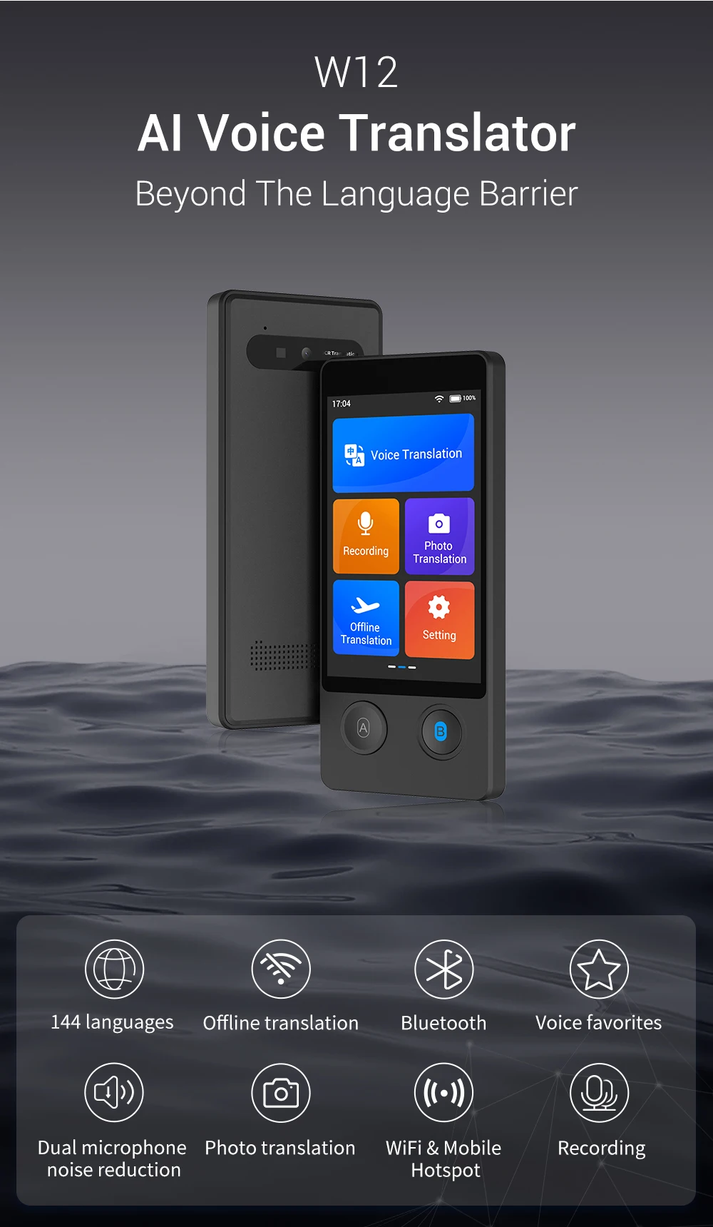 W12 AI Voice Translator - Instant Real Time Speech 144 Languages