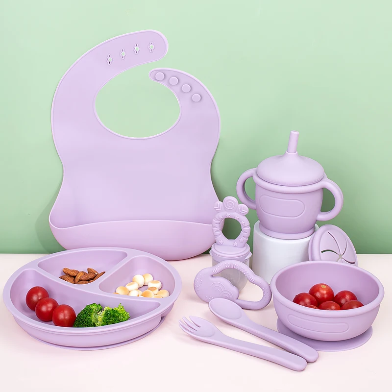 7 Pieces Baby Feeding Set Divided Plates Bowl with Suction  Silicone Baby Plates for Toddler Plato De Silicona Para Bebe