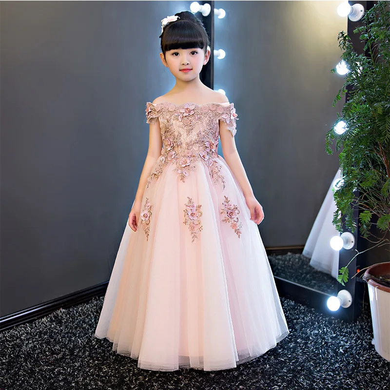 Floral lace 3-12 years wedding tutu baby dress designs party for girls