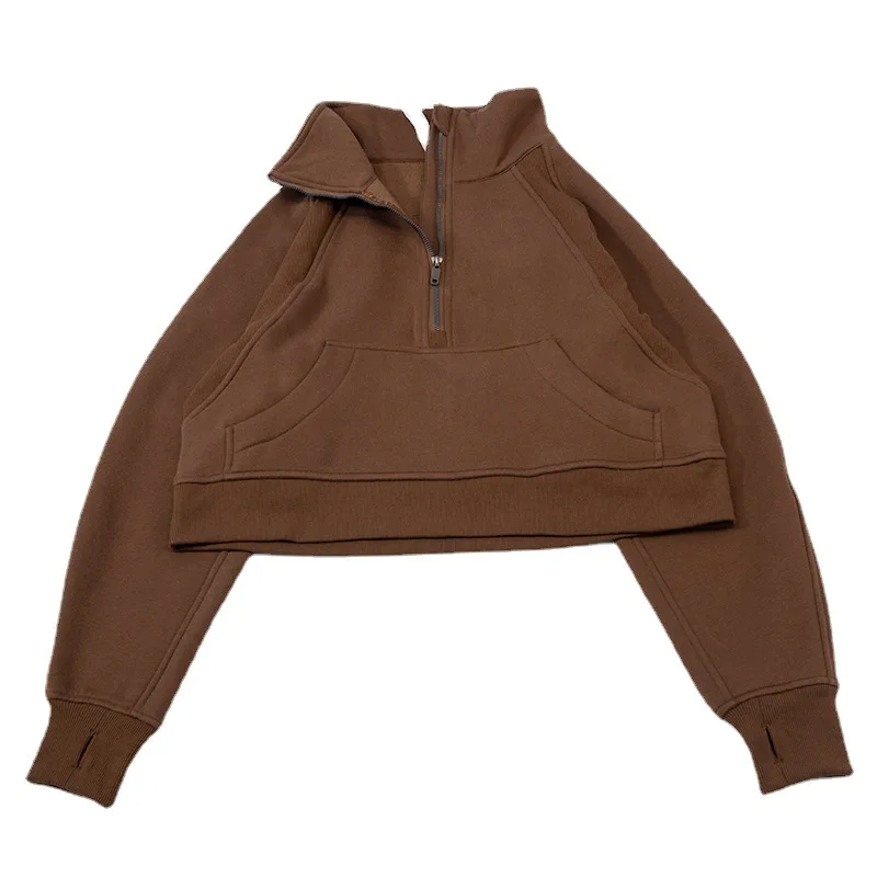 Autumn Winter Thickened High-neck Button-up Sweatshirt Sports Half-zip Loose Jacket Long detail