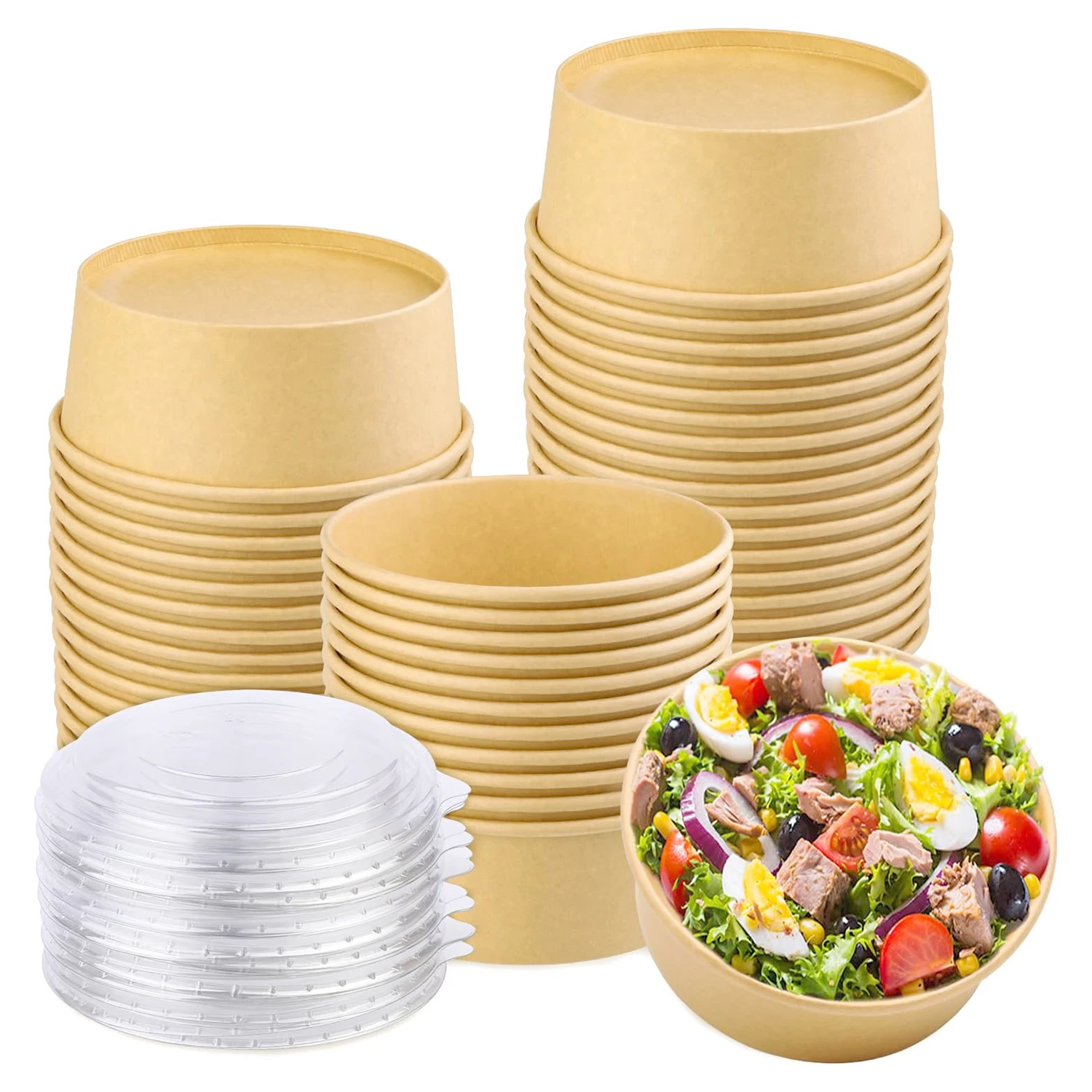 Wholesale Packaging Bowl Custom Printed Logo Disposable Kraft Paper Food Container Direct Manufacturer Recyclable Lunch Box