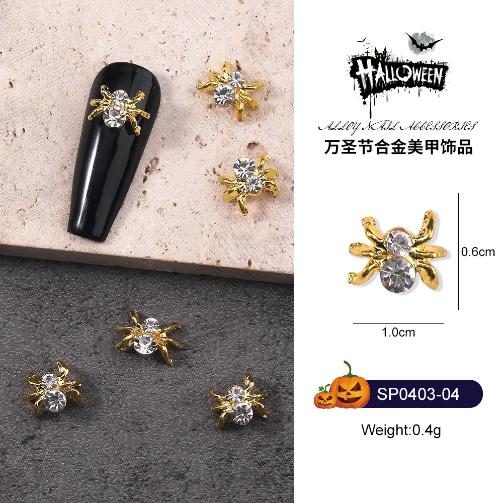 Hot Alloy Nail Art Charms Halloween Skull Rhinestone Spider Pumpkin