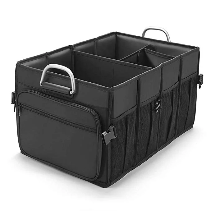 large car trunk organizer with metal handles non slip bottom