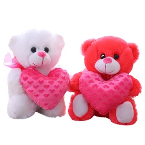 Custom Logo White Pink Teddy Bear Plush Toy Sweet Heart Stuffed Animal with PP Cotton Filling Valentine Gift