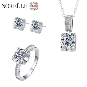 NORELLE Fine Moissanite Ring Sets for Women Fine Jewelry Moissanite Necklace Stud Earring Sets for Ladies Wedding Jewelry Sets