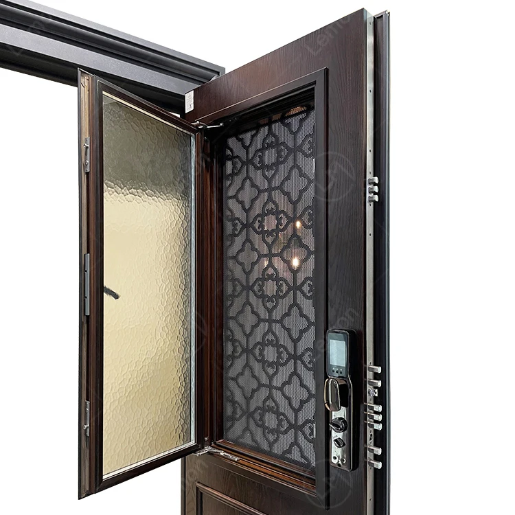 2022 Latest Design Entry Door Security Steel Exterior Door With Sliding Window House Front Entrance Doors