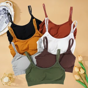 Ladies Sexy Thin Suspender Seamless Plaid Pattern Bleach Wash Fitness Yoga Bra Knitted Nylon Beauty Back Camisoles for Running