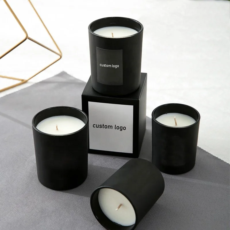 Frosted Black Candle Glass Jars Empty Glass Container 8oz 10oz Candle Holders Candle Jar With Metal Lids wooden bamboo lid
